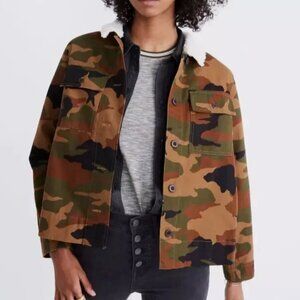 Madewell Northward Cropped Army Jacket Cottontail Camo Sherpa Collar Size S